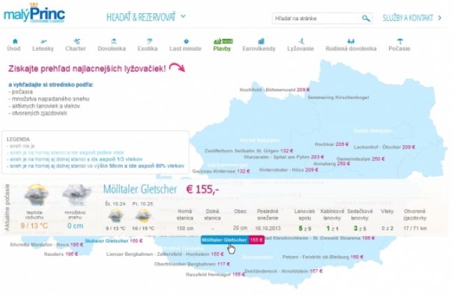 Interaktívna mapa lyžovania v Rakúsku