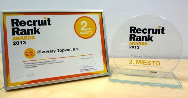 Pivovary Topvar získali ocenenie RecruitRank Awards