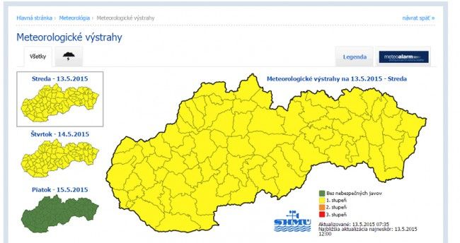 SHMÚ: Popoludní sa na Slovensku môžu vyskytovať búrky s lejakmi