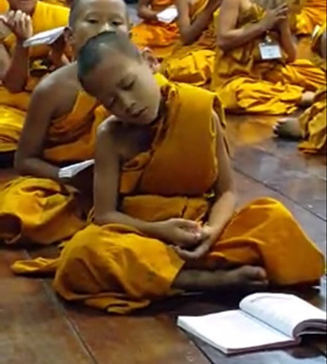 Video: Malý mních zaspáva počas meditácie