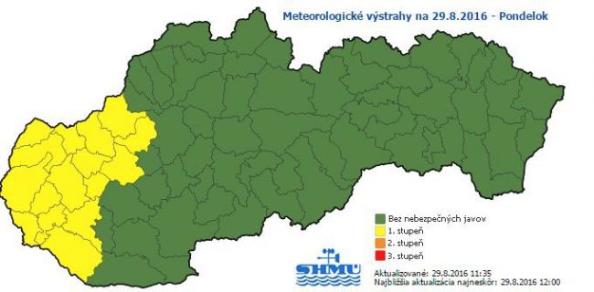 SHMÚ varuje pred búrkami s krúpami na juhozápade Slovenska