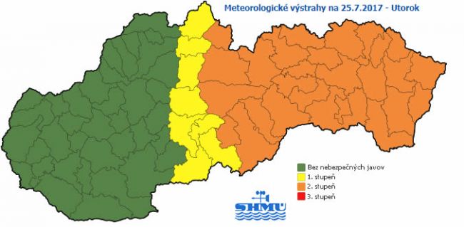SHMÚ vydal výstrahu druhého stupňa, dážď potrápi stred a východ Slovenska