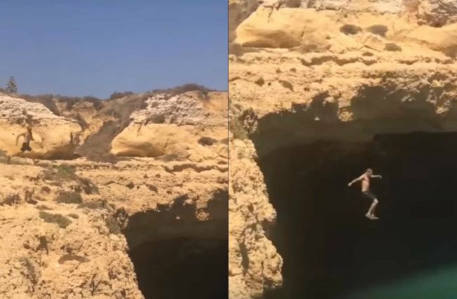 Video: Odvážny muž sa rozhodol vyskúšať si skok z útesu. Dopadol však tvrdšie, ako čakal