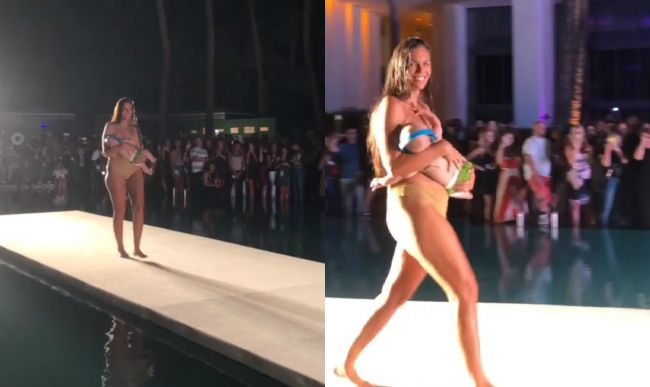 Video: Modelka sa vybrala na mólo aj s dieťaťom. Počas prehliadky ho celý čas kojila