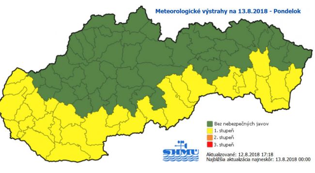 Vysoké teploty budú na začiatku týždňa na juhu, strede i západe krajiny