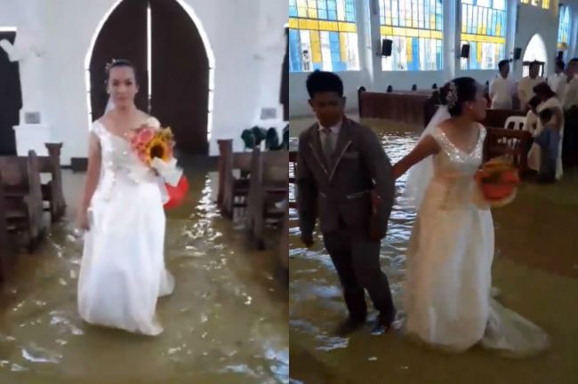Video: Nevesta si nenechala pokaziť svadbu počasím. K oltáru kráčala zaplavenou uličkou