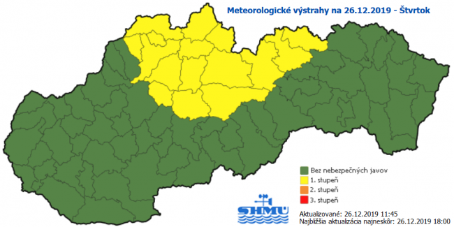 Na severe SR naďalej platí výstraha pred snehovými jazykmi a závejmi
