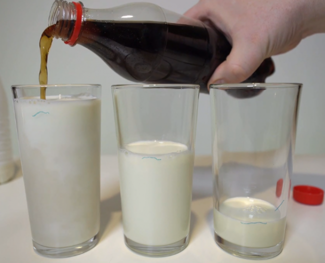 Video: Muž nalial do pohárov s mliekom kolu. Toto sa s nimi neskôr stalo