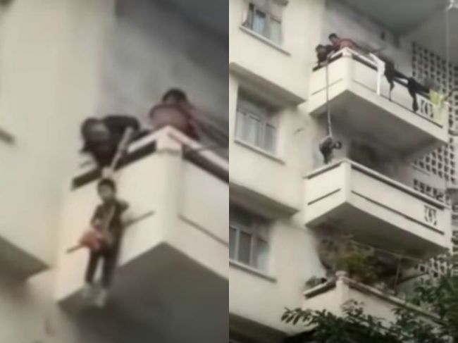 Video: Babka spustila vnúčika z balkóna, snažila sa pritom zachrániť mačku