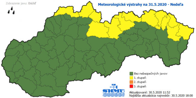 SHMÚ varuje pred dažďom na severe a východe Slovenska