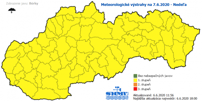 SHMÚ: Na celom Slovensku hrozia v nedeľu búrky s krúpami