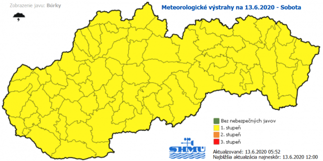 Na celom území Slovenska sa v sobotu môžu vyskytnúť búrky
