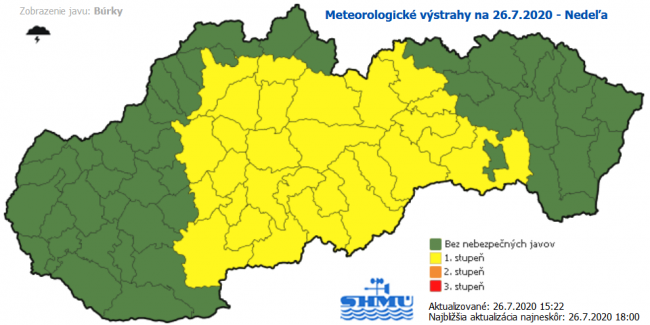 SHMÚ varuje pred búrkami vo viacerých okresoch Slovenska