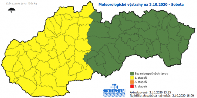 Na západnom a strednom Slovensku sa môžu večer a v noci vyskytnúť búrky