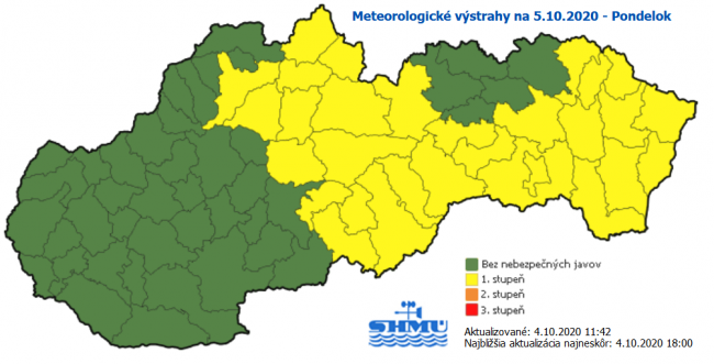 SHMÚ: Na východnom a strednom Slovensku hrozia v pondelok búrky