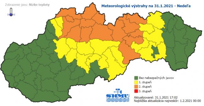 SHMÚ upozorňuje na nízke teploty, vydal výstrahy 1. a 2. stupňa