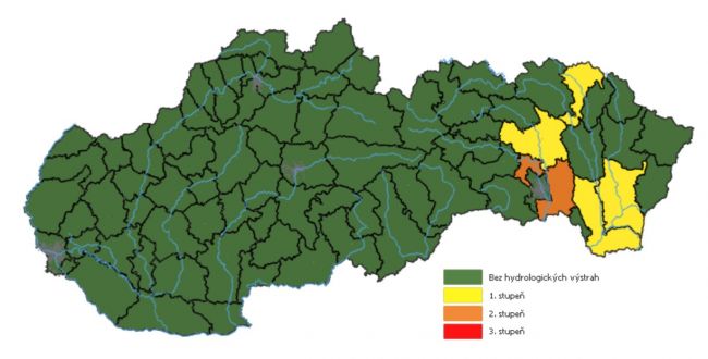 SHMÚ: V okrese Košice-okolie platí výstraha 2. stupňa pred povodňou