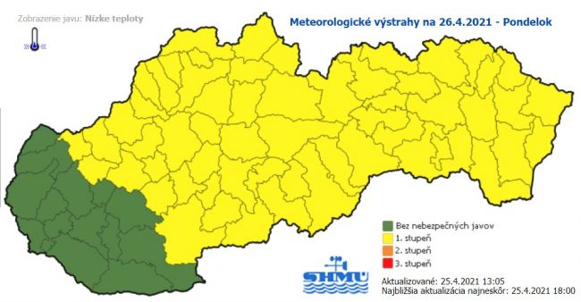 SHMÚ upozorňuje na prízemný mráz a nízke teploty