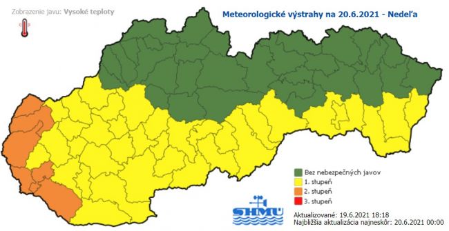 SHMÚ upozorňuje počas nedele na vysoké teploty, vydal výstrahy