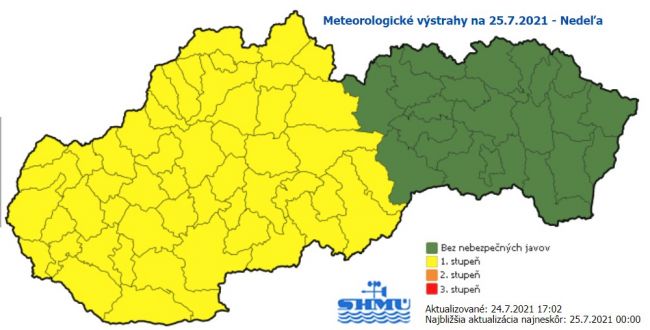 V nedeľu očakávajú meteorológovia na západnom a strednom Slovensku búrky