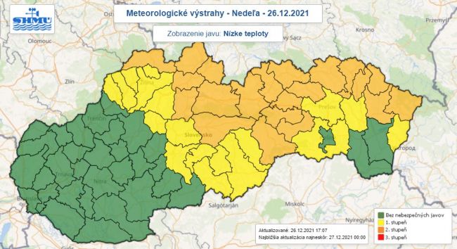 SHMÚ: Teploty môžu v noci poklesnúť na mínus 24 stupňov Celzia