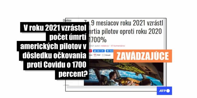 HOAX: V roku 2021 nestúpol počet úmrtí amerických pilotov o 1700 percent