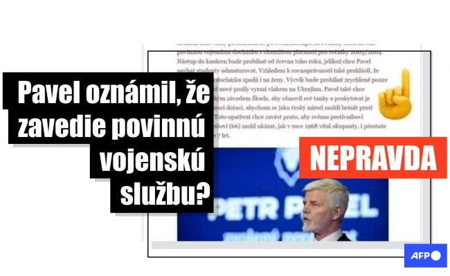 HOAX: Petr Pavel neoznámil, že chce zaviesť v ČR povinnú vojenskú službu