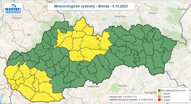 SHMÚ vystríha pred silným vetrom na juhozápade i horách v severných oblastiach