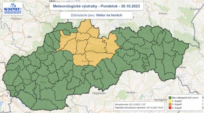 SHMÚ upozorňuje na silný vietor na horách, výstraha platí od nedeľného večera