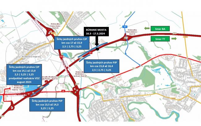 Na D1 pred Bratislavou platí znížená rýchlosť a zúžené jazdné pruhy