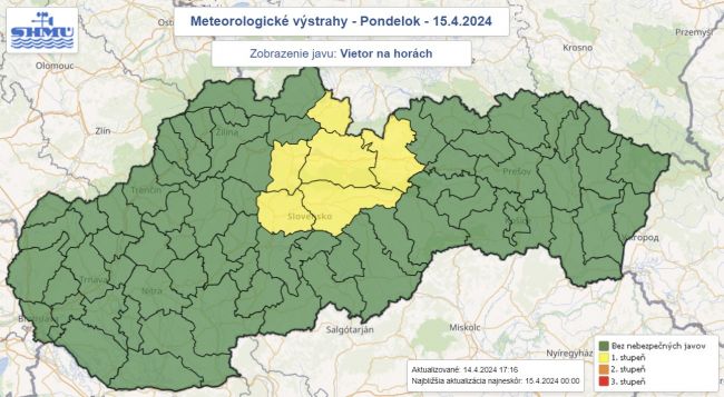 Na horách stredného Slovenska treba počítať so silnejším vetrom