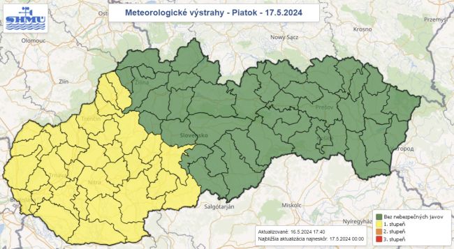 Na západnom Slovensku treba v piatok počítať so silnejším vetrom a búrkami