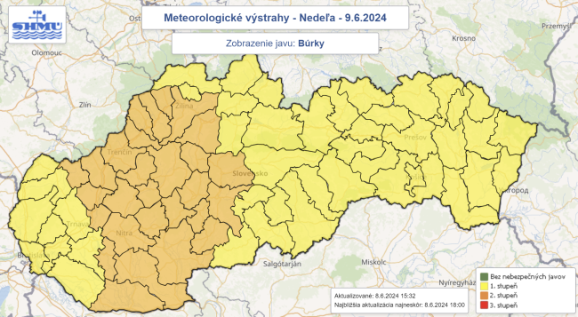 Na väčšine územia Slovenska hrozia búrky