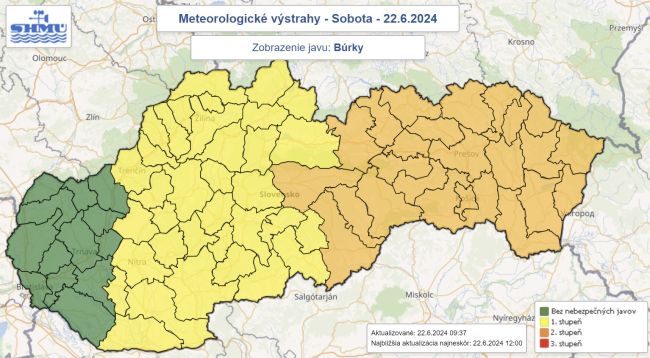  Na väčšine územia Slovenska hrozia v sobotu búrky, platia preto výstrahy