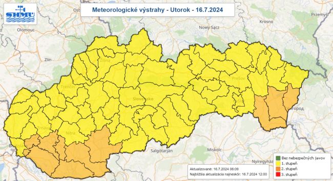 SHMÚ upozorňuje na búrky a vysoké teploty na väčšine Slovenska