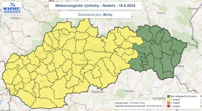 SHMÚ: Na väčšine Slovenska sa môžu aj v nedeľu vyskytnúť búrky