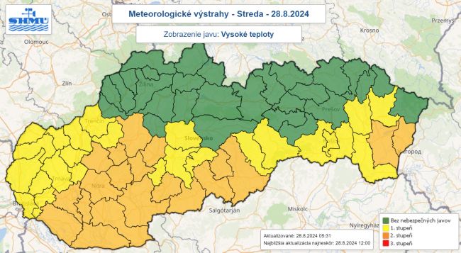 Vo viacerých okresoch môže v stredu vystúpiť teplota na 35 stupňov Celzia