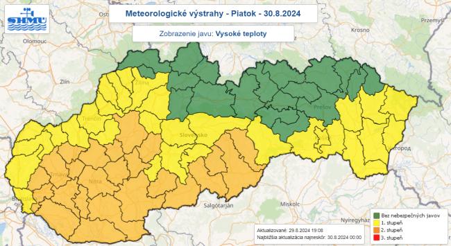 SHMÚ: Vysoké teploty môžu väčšiu časť Slovenska potrápiť aj v piatok popoludní