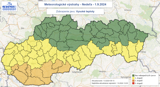 V nedeľu platia výstrahy prvého aj druhého stupňa pred vysokými teplotami