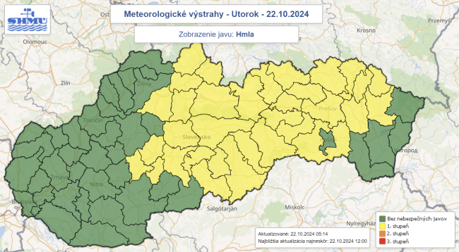 SHMÚ: Pre časti stredného a východného Slovenska platia výstrahy pred hmlou