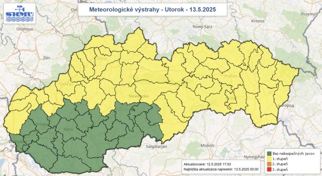 SHMÚ upozorňuje na mráz vo vegetačnom období vo viacerých okresoch